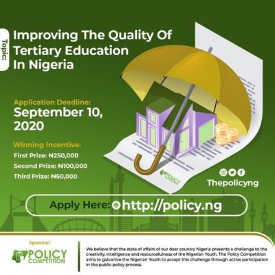 N400,000 Prize Policy Competition 2020 For Nigerian Undergraduates
