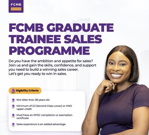 FCMB Graduate Trainee Sales Programme 2025 for young Nigerian graduates.